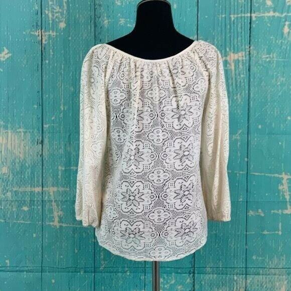 Lucky Brand Ivory Victorian Button Boho Tunic Blouse size XS - Picture 9 of 9